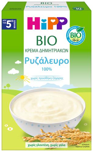 Hipp Bio Κρέμα Ρυζάλευρο Χωρίς Γάλα - για βρέφη με αλλεργία στο αγελαδινό γάλα - Πράσινη Σειρά 200gr